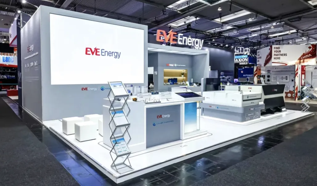 The EVE Energy stand at an international battery industry exhibition in Europe