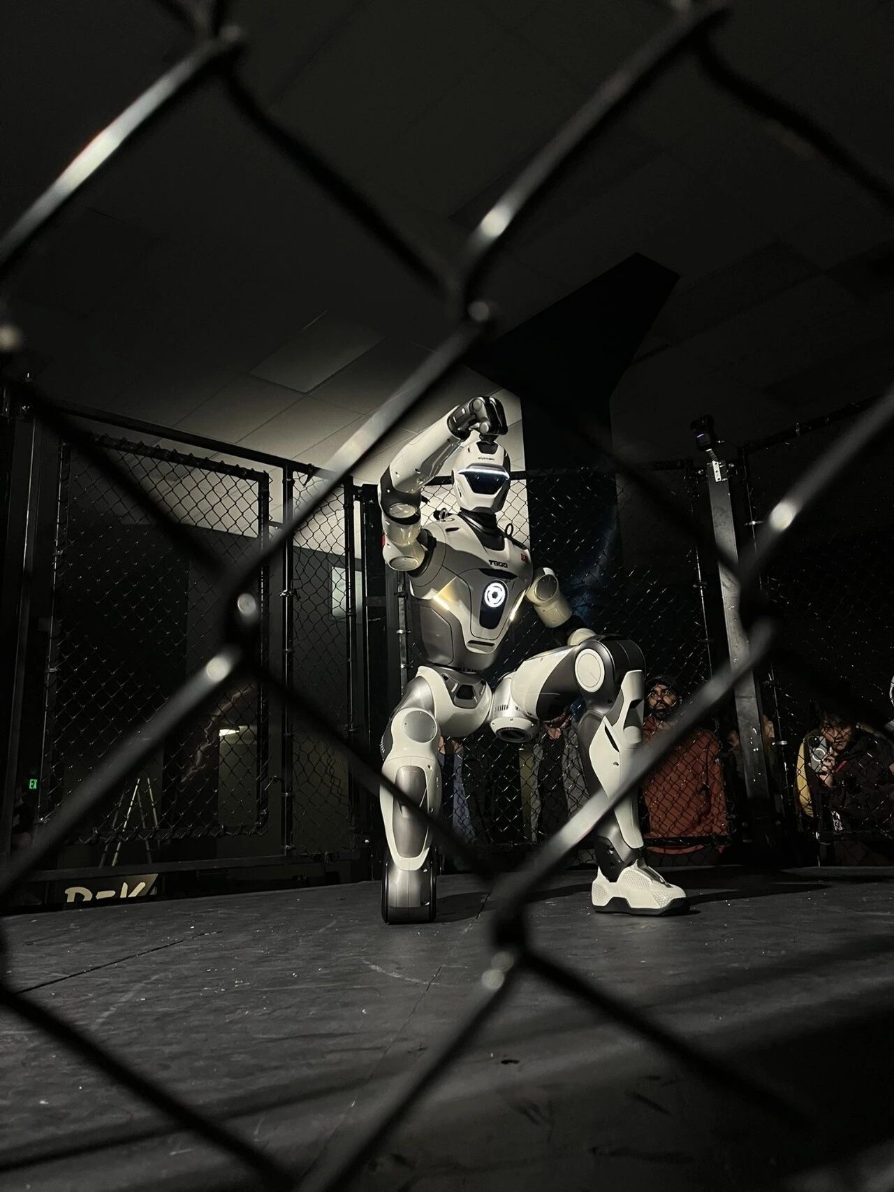 EngineAI T800 humanoid robot inside the combat cage