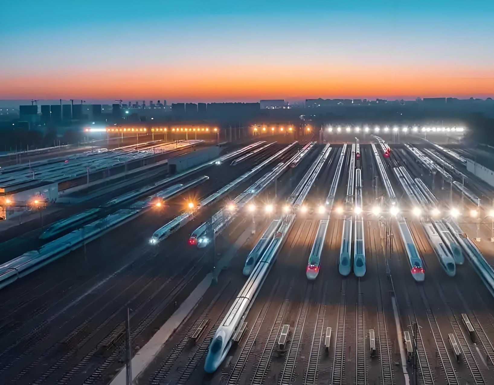 China high-speed rail at dusk — the infrastructure linking China's tech and manufacturing hubs
